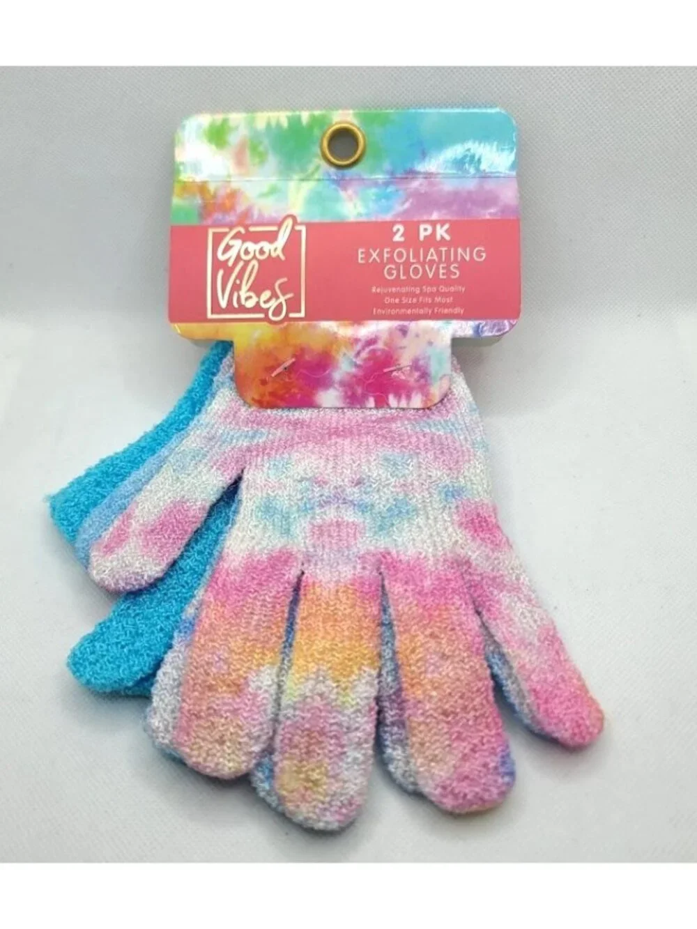 Urban Outfitters Good Vibes Exfoliating Gloves 2 Pairs OS Pink Tie Dye Blue NEW